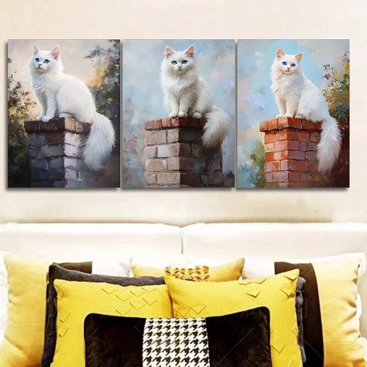 3pcs White Rag Doll Cat Contemporary Style Metal Print Ready to Hang Art