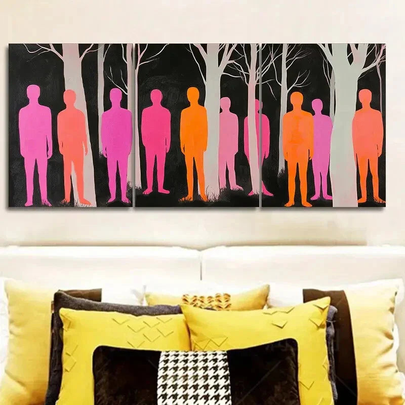 3pcs Featuring Pink Figures in a Forest  Wall Art Set Canvas Framed 40x60cm - High Quality Print 100% Australian Made Wall Canvas Ready to Hang