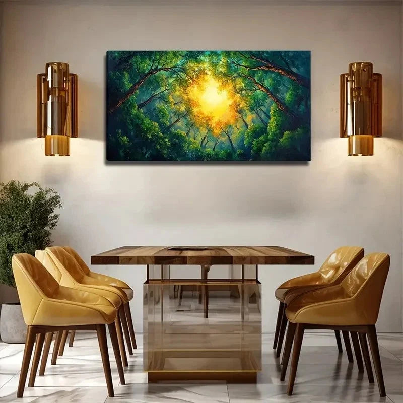 Treetop Sunshine Suitable Wall Art Canvas Office Home Room Framed 80x45cm