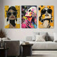 3pcs Stylish Women with Bold Fashion Glasses Metal Print Ready to Hang Art
