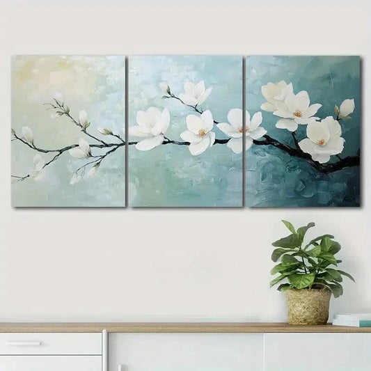 3pcs White Flower Colorful Nature Beauty Perfect Wall Art Set Canvas Framed 40x60cm - High Quality Print 100% Australian Made Wall Canvas Ready to Hang