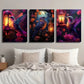 3pcs Hummingbird Lights Dark Floral and bird Metal Print Ready to Hang Art