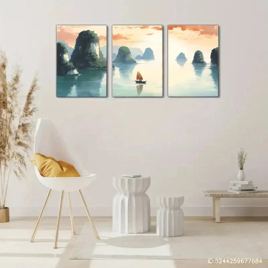 3pcs Ha Long Bay Watercolor Style Poster Vietnam Metal Print Ready to Hang Art