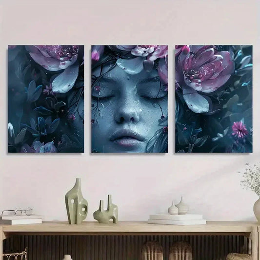 3pcs Whimsical Butterfly Portrait Butterfly Girl Metal Print Ready to Hang Art