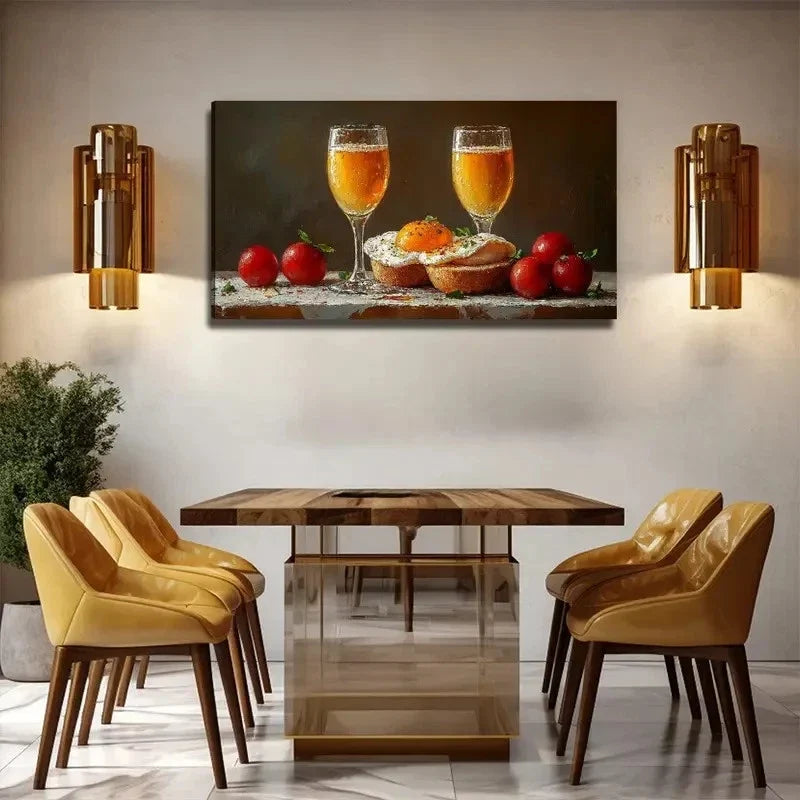 Appetizing Beer Glasses Tomato Wall Art Canvas Office Home Room Framed 120x60cm