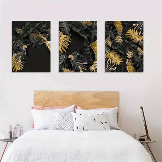 3pcs Golden Tropical Botanical Metal Print Ready to Hang Art