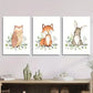 3pcs Owl fox and rabbit, cute bunny Metal Print Ready to Hang Art