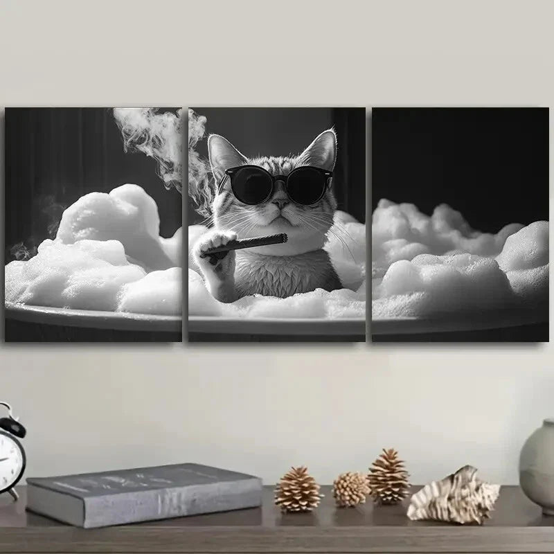 3pcs Gangster Brother Kitten Wall Art Set Canvas Framed 40x60cm - High Quality Print 100% Australian Made Wall Canvas Ready to Hang