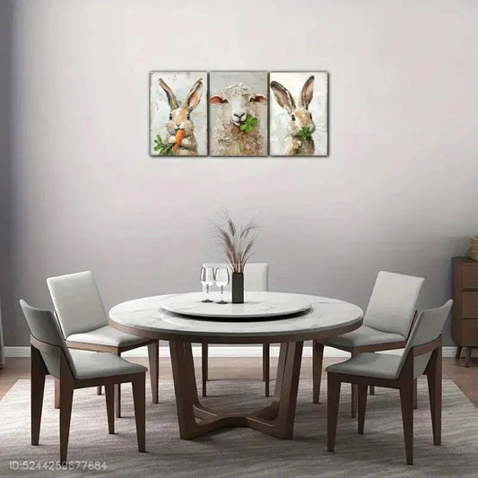 3pcs Cute Bunny And Carrots Whimsical Farmhouse Metal Print Ready to Hang Art