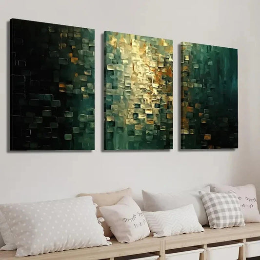3pcs Vintage Golden And Dark Teal Geometric Wall Art Set Canvas Framed 40x60cm - High Quality Print 100% Australian Made Wall Canvas Ready to Hang