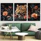 3pcs Regal Leopard Portrait Dark Floral Metal Print Ready to Hang Art