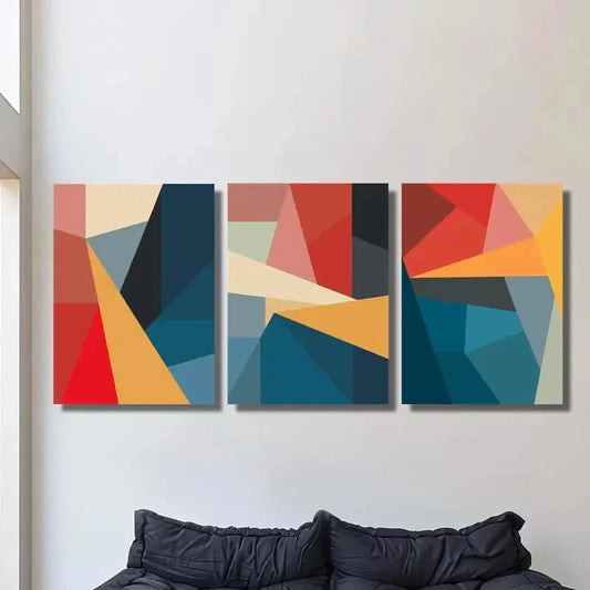 3pcs Geometric Abstract Designs, Vibrant Poster Metal Print Ready to Hang Art