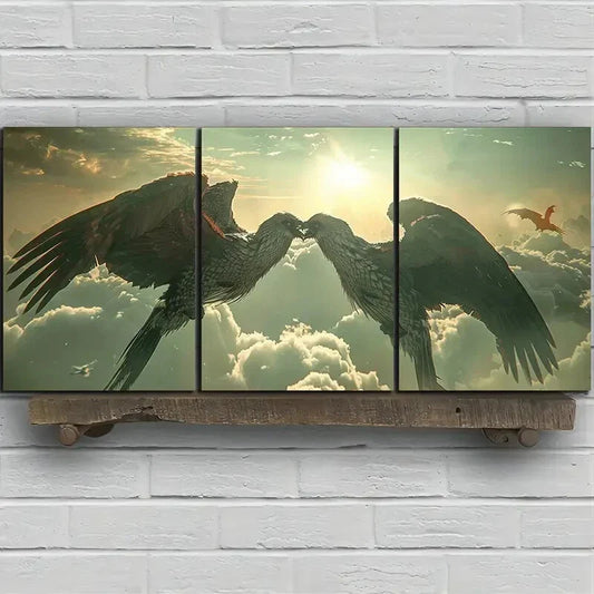 3pcs Fantasy Eagle Sunrise White Clouds Metal Print Ready to Hang Art
