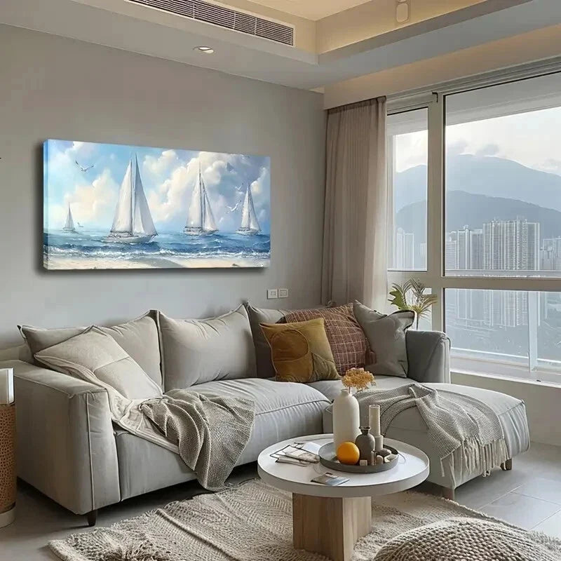 Featuring Sailboats Arranged Wall Art Canvas Office Home Room Framed 120x60cm
