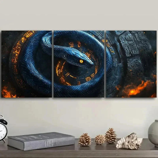 3pcs A Black Snake with a Curse Decor Wall Art Set Canvas Framed 40x60cm - High Quality Print 100% Australian Made Wall Canvas Ready to Hang