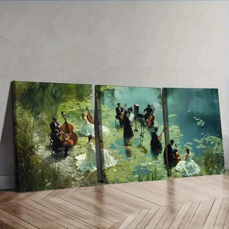 3pcs Concert by the lake (4)  Wall Art Set Canvas Framed 40x60cm - High Quality Print 100% Australian Made Wall Canvas Ready to Hang