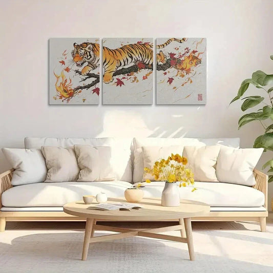 3pcs Vibrant Lion Tiger Design Metal Print Ready to Hang Art