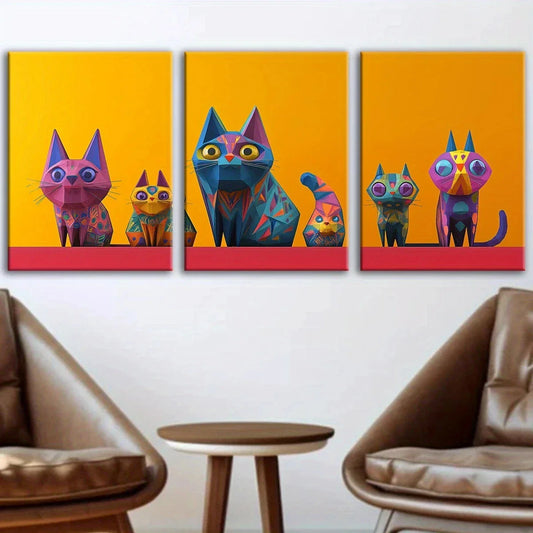 3pcs Modern Abstract Cat Artwork Metal Print Ready to Hang Art