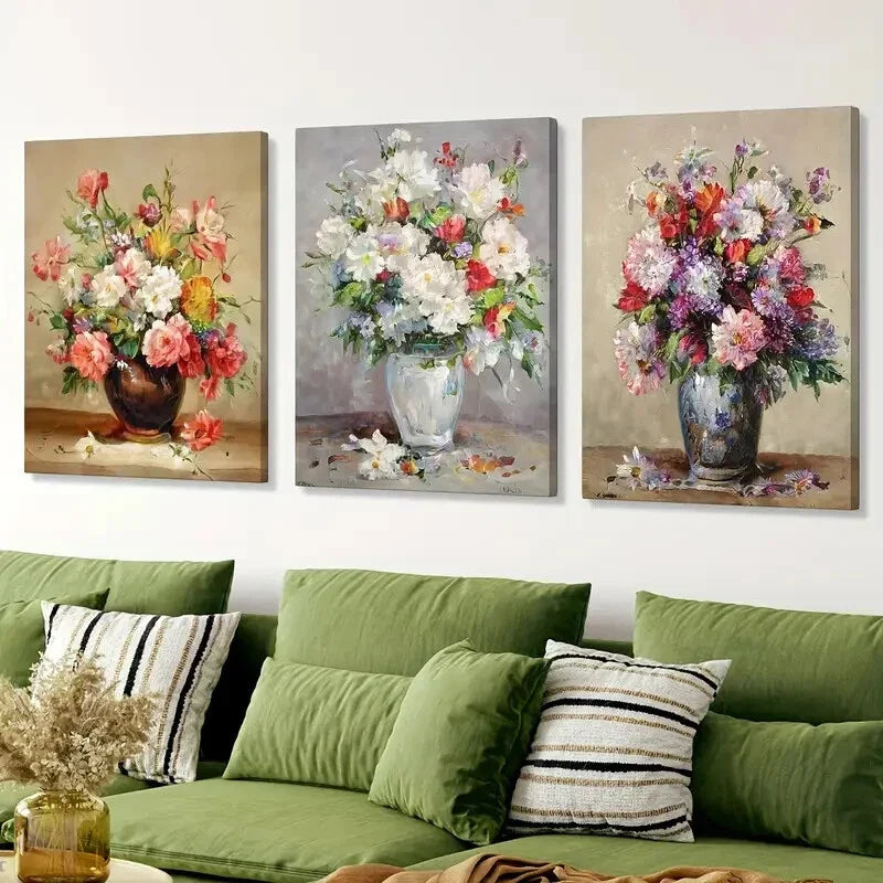 3pcs Vase And Pink, Red, Purple, And White Flower Wall Art Set Canvas Framed 40x60cm - High Quality Print 100% Australian Made Wall Canvas Ready to Hang