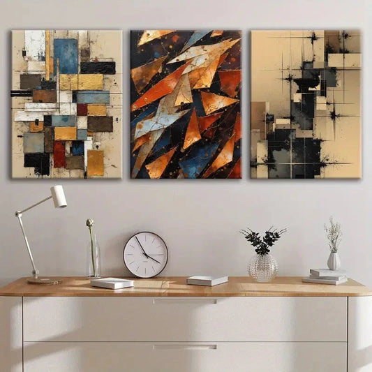 3pcs Vibrant Geometric & Colorful Designs Metal Print Ready to Hang Art