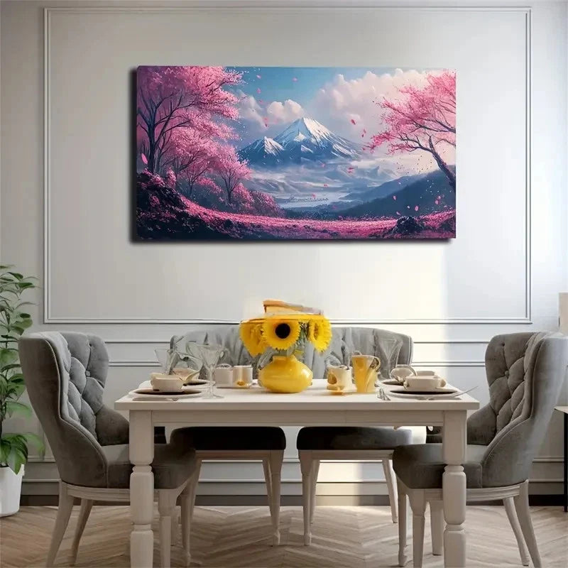 Mount Fuji & Cherry Blossoms Wall Art Canvas Office Home Room Framed 120x60cm