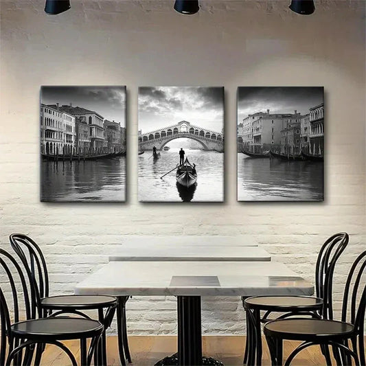 3pcs Venice Gondola Landscape Rialto Bridge Wall Art Set Canvas Framed 40x60cm - High Quality Print 100% Australian Made Wall Canvas Ready to Hang