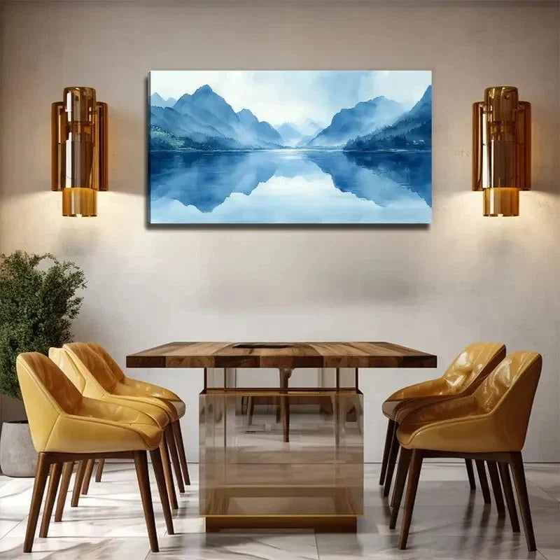 Blue Mountain And Lake Lands Wall Art Canvas Office Home Room Framed 80x45cm