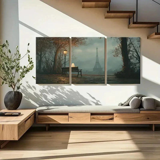 3pcs Autumn Leaves Foggy Atmosphere Paris Metal Print Ready to Hang Art
