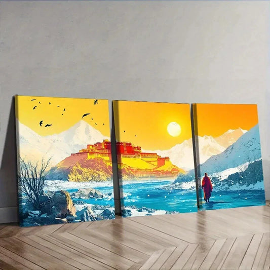 3pcs  Potala Palace, Luxurious, Wall Art Set Canvas Framed 40x60cm - High Quality Print 100% Australian Made Wall Canvas Ready to Hang