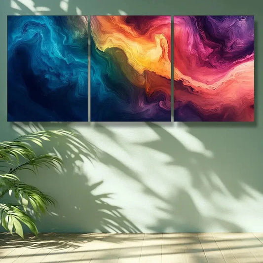 3pcs Rainbow Mountain Colorful Abstract  Metal Print Ready to Hang Art