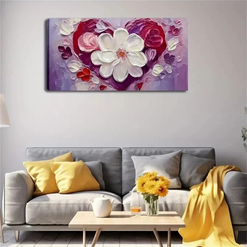 White Flower & Red Roses Wall Art Canvas Office Home Room Framed 120x60cm
