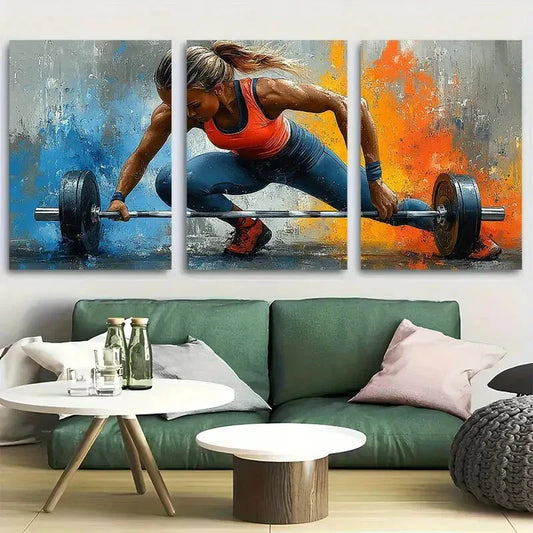 3pcs Female Fitness Workout Colorful Sports Metal Print Ready to Hang Art