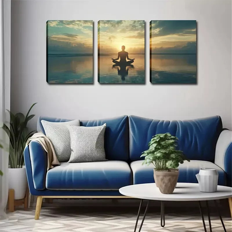 3pcs Triptych Canvas Art - Serene Meditation  Wall Art Set Canvas Framed 40x60cm - High Quality Print 100% Australian Made Wall Canvas Ready to Hang