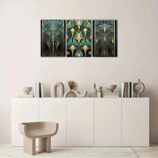 3pcs Art Nouveau Decor Modern Minimalist Decor Metal Print Ready to Hang Art