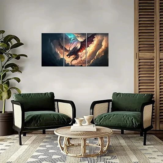 3pcs Retro Pterosauria in Clouds Metal Print Ready to Hang Art