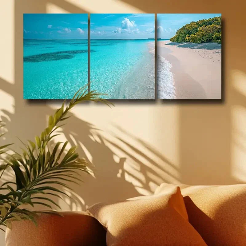 3pcs Beach in the Maldives Metal Print Ready to Hang Art