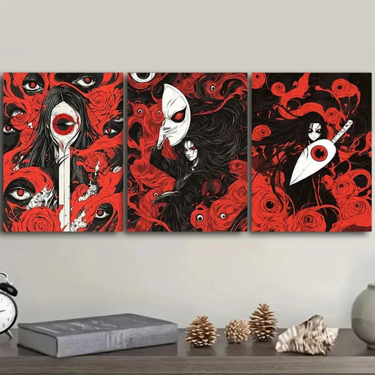 3pcs Red Ghost Art Painting Metal Print Ready to Hang Art