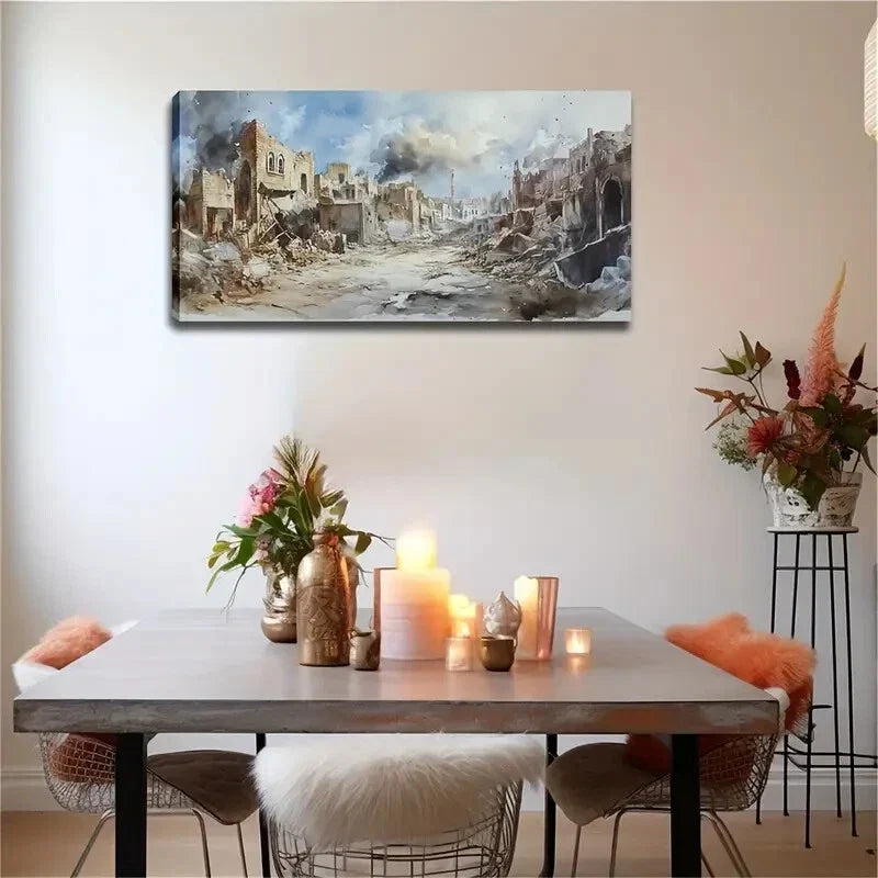 A Lonely Town In The Ruins Wall Art Canvas Office Home Room Framed 120x60cm