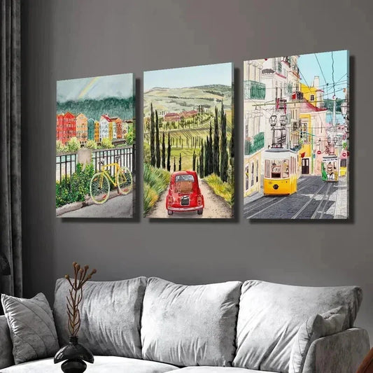 3pcs Lisbon Portugal Europe City Scenery Wall Art Set Canvas Framed 40x60cm - High Quality Print 100% Australian Made Wall Canvas Ready to Hang