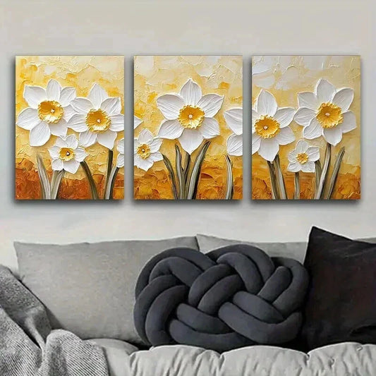 3pcs Textured Daffodils Colorful Nature Perfect Wall Art Set Canvas Framed 40x60cm - High Quality Print 100% Australian Made Wall Canvas Ready to Hang