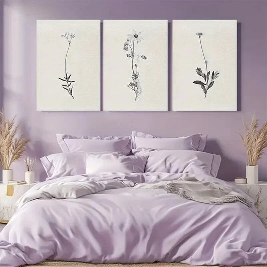 3pcs Vintage Botanical Sketch Neutral Decor Metal Print Ready to Hang Art