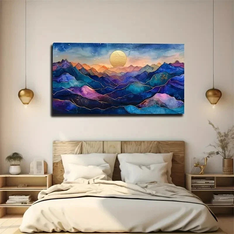 Golden Lines Decorative Wall Art Canvas Office Home Room Framed 80x45cm