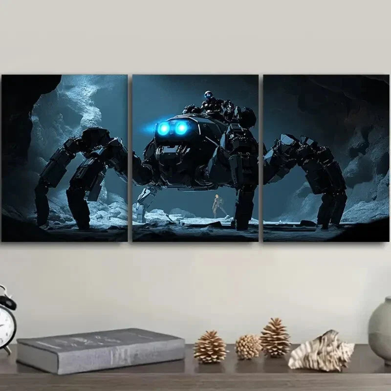 3pcs Featuring Large Mechanical Spiders Wall Art Set Canvas Framed 40x60cm - High Quality Print 100% Australian Made Wall Canvas Ready to Hang