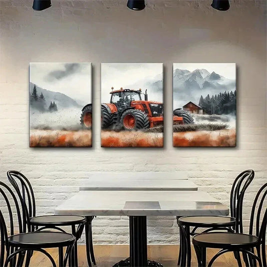 3pcs Farm Tractor Field Majestic Perfect Wall Art Set Canvas Framed 40x60cm - High Quality Print 100% Australian Made Wall Canvas Ready to Hang