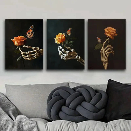 3pcs  Holding an orange rose in her hand   Metal Print Ready to Hang Art
