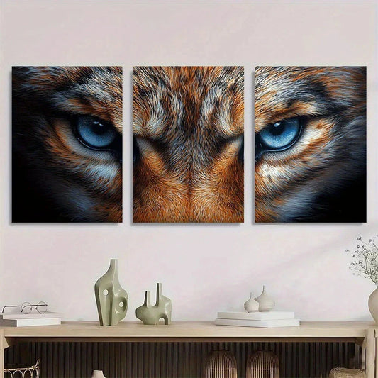 3pcs Black and White Leopard Blue Eyes Metal Print Ready to Hang Art