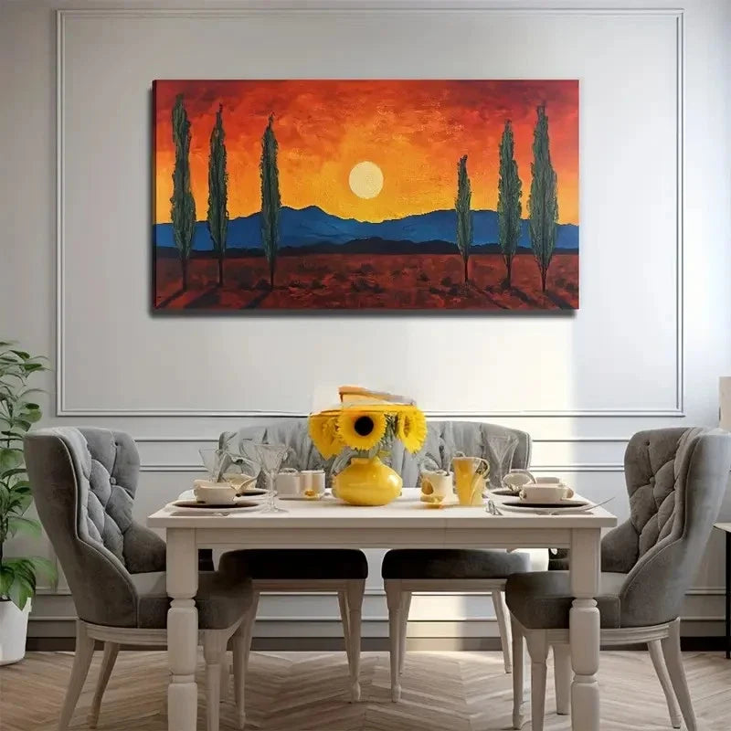 Neat Trees Sunset Perfect Wall Art Canvas Office Home Room Framed 80x45cm