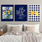 3pcs Classic Cocktail Iris Bouquet Glass Vase Metal Print Ready to Hang Art