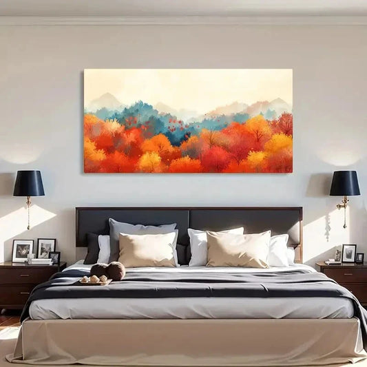 Autumn Forest & Mountain View Wall Art Canvas Office Home Room Framed 120x60cm