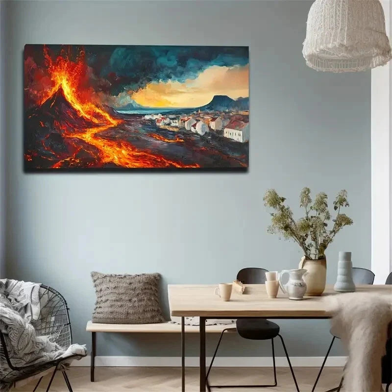 Hot Lava Rushes Down Like a Red Wall Art Canvas Office Home Room Framed 120x60cm